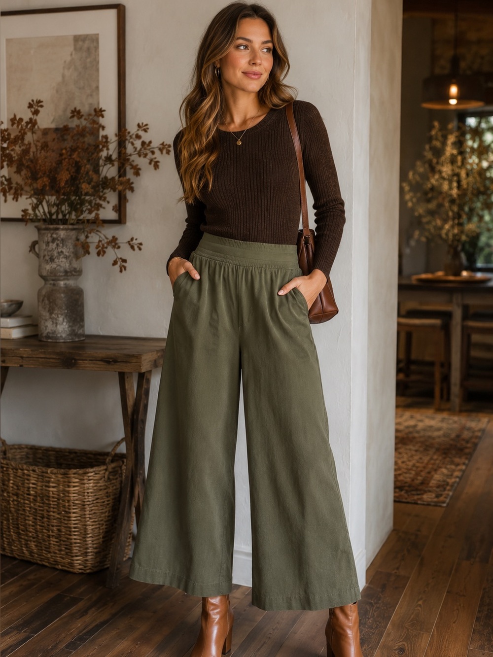 Torrid Olive Green Wide Leg Cropped Pants Culottes Size 00